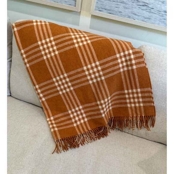 Pendleton 100% Virgin Wool Pumpkin Spice Orange Throw Size 63"x54" Mint Cozy USA - Picture 1 of 7
